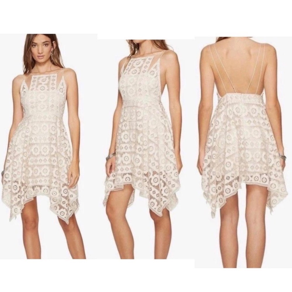 Free‎ People "Just Like Honey" ivory lace Mini dress Size 8 Boho Feminine